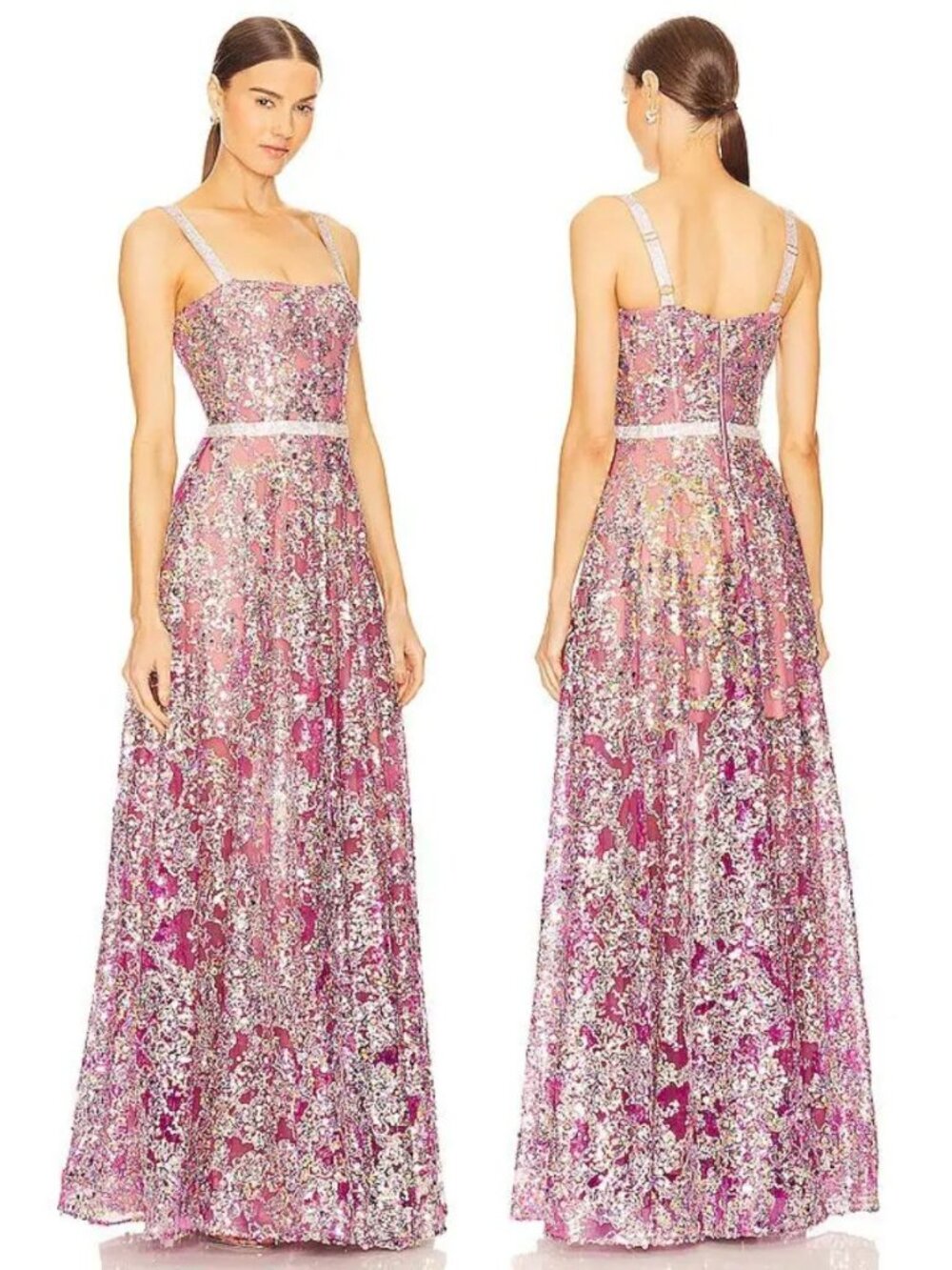 Bronx and Banco Midnight Gown Purple Sequin Embellished Maxi‎ Dress NWT Size L